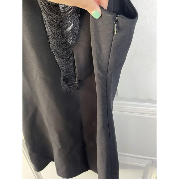 MAXIMILIAN DAVIS NWT Fall Fringe Dress Black Mini Silk Size Large UK 12 - Picture 9 of 16